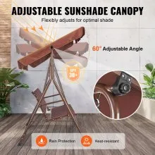 VEVOR 3-Seat Patio Swing Chair, Outdoor Patio Swing with Adjustable Canopy, Porch Swing with Armrests, Teslin Fabric and Alloy Steel Frame, for Balcony, Backyard, Patio, Garden, Poolside, Brown