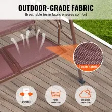 VEVOR 3-Seat Patio Swing Chair, Outdoor Patio Swing with Adjustable Canopy, Porch Swing with Armrests, Teslin Fabric and Alloy Steel Frame, for Balcony, Backyard, Patio, Garden, Poolside, Brown