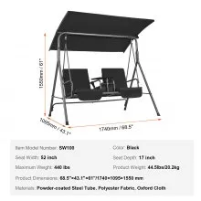VEVOR 2-Seat Patio Swing Chair Outdoor Patio Swing with Adjustable Canopy Black