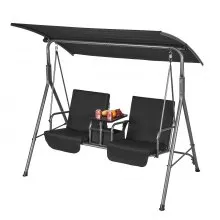 VEVOR 2-Seat Patio Swing Chair Outdoor Patio Swing with Adjustable Canopy Black