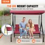 VEVOR 3-Seat Patio Swing Chair, Converting Canopy Swing, Outdoor Patio Porch with Adjustable Canopy, Removable Thick Cushion and Alloy Steel Frame, for Balcony, Backyard, Poolside, Burgundy