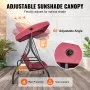 VEVOR 3-Seat Patio Swing Chair, Converting Canopy Swing, Outdoor Patio Porch with Adjustable Canopy, Removable Thick Cushion and Alloy Steel Frame, for Balcony, Backyard, Poolside, Burgundy