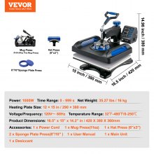VEVOR Heat Press, 12 x 15inches 800W Heat Press Machine, Sublimation 5 in 1 Combo Sublimation Transfer, Dual Digital Heat Press Transfer, Vinyl Transfer Printer for T Shirts Mugs Caps Plates, Blue