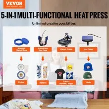 VEVOR Heat Press 15x15, Upgraded Heat Press Machine 5 in 1, Anti-Scald, Fast-Heating, Swing Away Digital Control Multifunction Heat Press for Sublimation Combo for T-Shirt Hat Cap Mug Plate