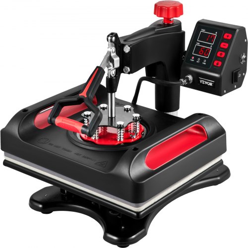 VEVOR Heat Press Machine 12 x 15 Inch  360° Rotation Swing Away Red Heat Press 5 In 1 Heat Press 1000W Sublimation Machine 5 In 1 Shirt Printing Machine Dual-Tube Heating for DIY Mugs And T-Shirts Cap