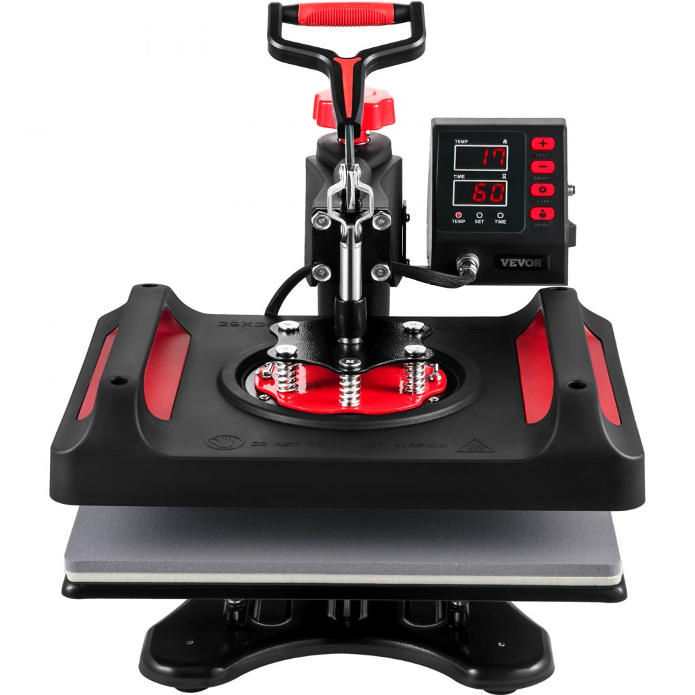 Máquina de prensa térmica VEVOR 12 x 15 polegadas Rotação de 360 ​​° Swing Away Prensa térmica vermelha 5 em 1 Prensa térmica 1000W Máquina de sublimação 5 em 1 Máquina de impressão de camisas Aquecimento de tubo duplo para canecas e camisetas faça você mesmo