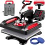 VEVOR Heat Press Machine 12 x 15 Inch  360° Rotation Swing Away Red Heat Press 5 In 1 Heat Press 1000W Sublimation Machine 5 In 1 Shirt Printing Machine Dual-Tube Heating for DIY Mugs And T-Shirts Cap