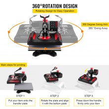 VEVOR Heat Press Machine 12 x 15 Inch  360° Rotation Swing Away Red Heat Press 5 In 1 Heat Press 1000W Sublimation Machine 5 In 1 Shirt Printing Machine Dual-Tube Heating for DIY Mugs And T-Shirts Cap