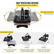 VEVOR Heat Press Machine 12 x 15 Inch 5 In 1 Shirt Printing Machine 360° Rotation Swing Away Heat Press 5 In 1 Heat Press 1000W Sublimation Machine  Dual-Tube Heating for DIY T-Mugs And Shirts Cap