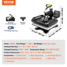 VEVOR Pro Heat Press Machine, 12 x 15 Inches, Fast Heating, 5 in 1 Combo 360 Swing Away Digital Sublimation T-Shirt Vinyl Transfer Printer with Anti-Scald Surface, Hat, Mug, Plate, ETL Listed, Black