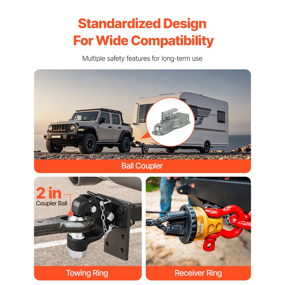 VEVOR Pintle Hook, 9070 kg Towing Capacity, Trailer Hitches Receiver Hook Combination 50.4 mm Hitch Ball, Fits for 63.5 to 76.2 mm Lunette Ring with Mounting Kit, Wear-resistant, Black Powder Coat