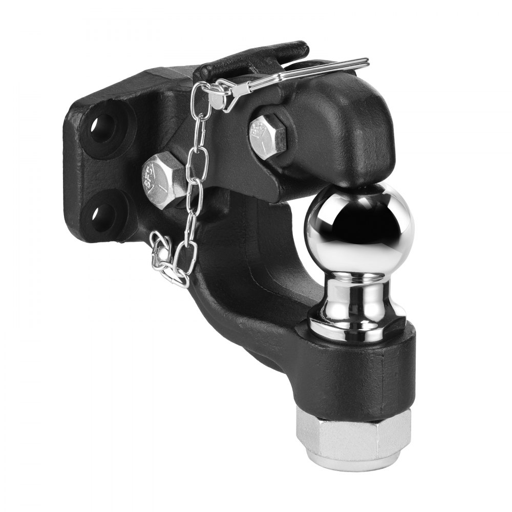 VEVOR Pintle Hook, 9070 kg Towing Capacity, Trailer Hitches Receiver Hook Combination 50.4 mm Hitch Ball, Fits for 63.5 to 76.2 mm Lunette Ring with Mounting Kit, Wear-resistant, Black Powder Coat