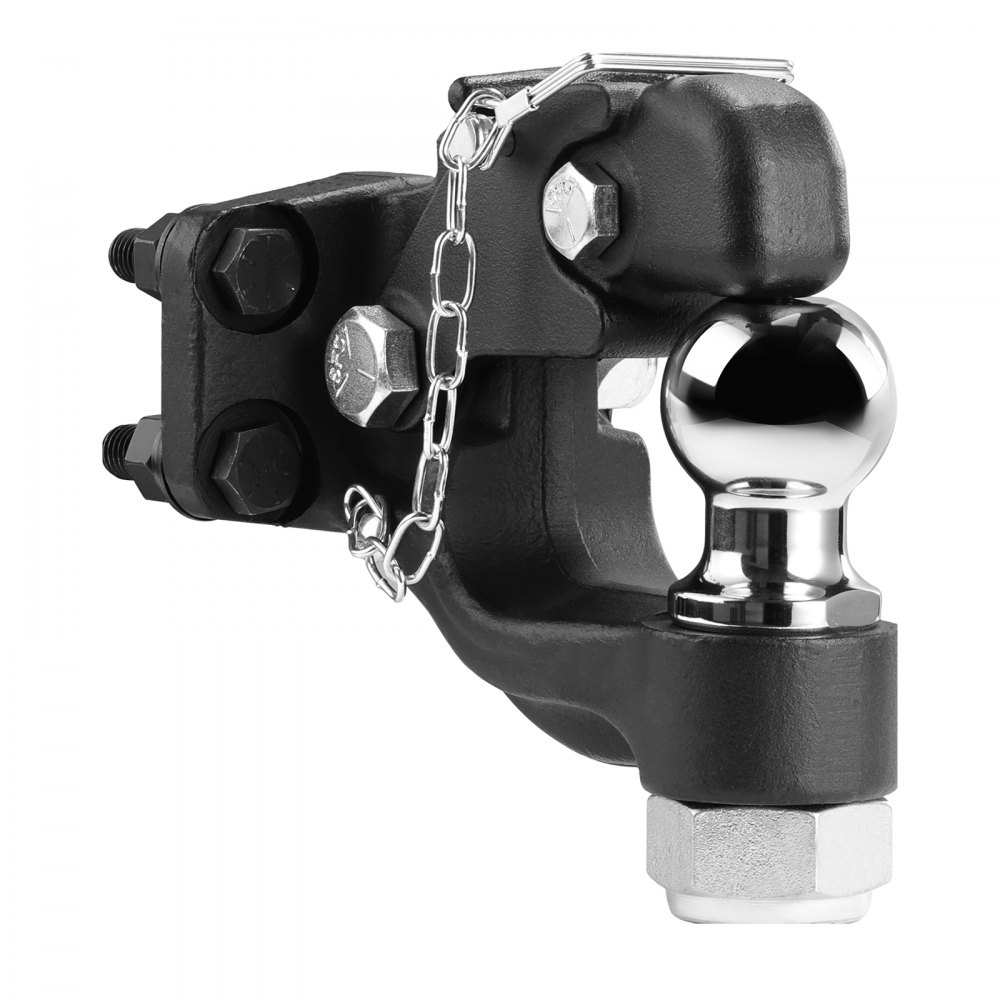 VEVOR Pintle Hook, 9070 kg Towing Capacity, Trailer Hitches Receiver Hook Combination 50.4 mm Hitch Ball, Fits for 63.5 to 76.2 mm Lunette Ring with Mounting Kit, Wear-resistant, Black Powder Coat