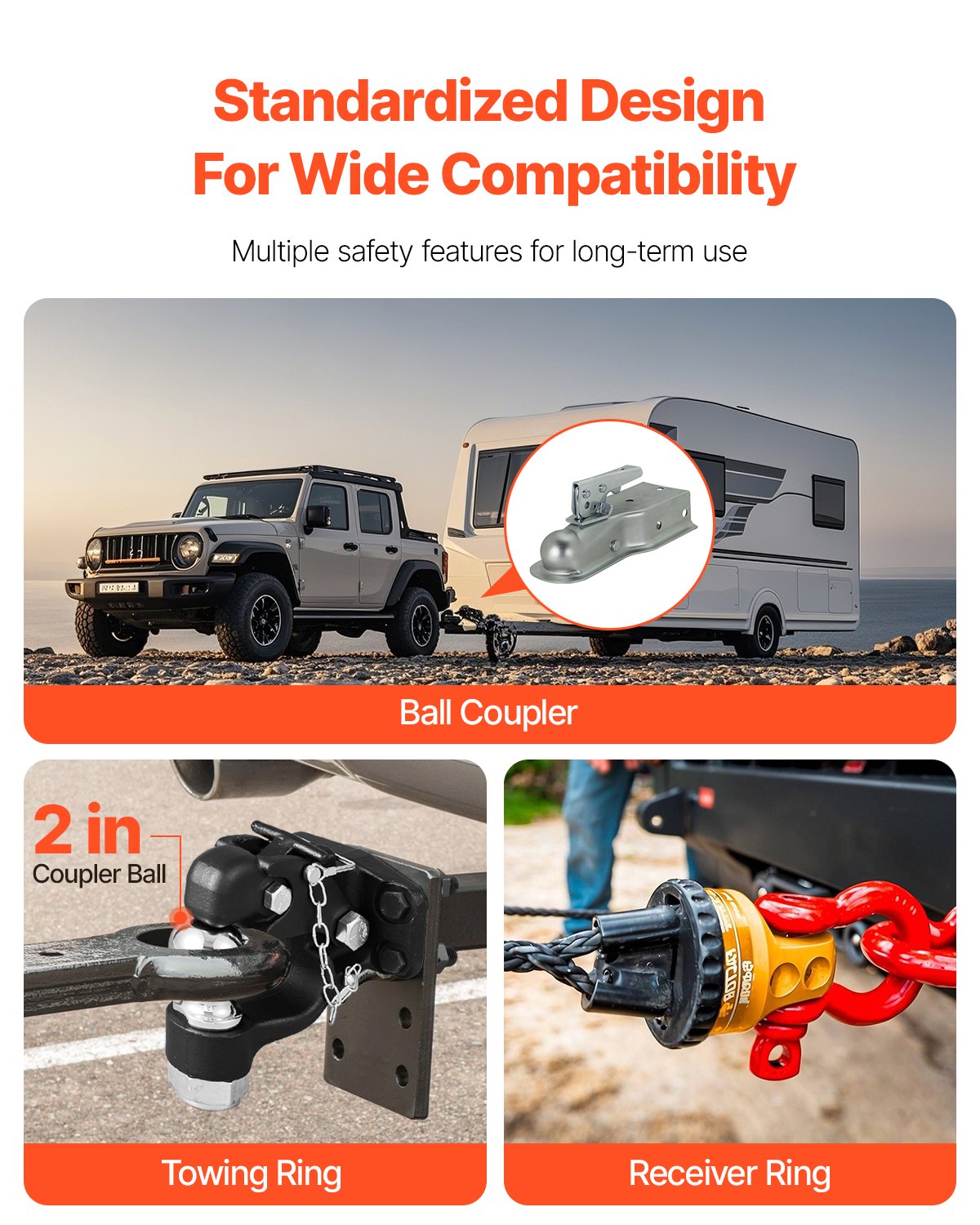 VEVOR Pintle Hook, 9070 kg Towing Capacity, Trailer Hitches Receiver Hook Combination 50.4 mm Hitch Ball, Fits for 63.5 to 76.2 mm Lunette Ring with Mounting Kit, Wear-resistant, Black Powder Coat
