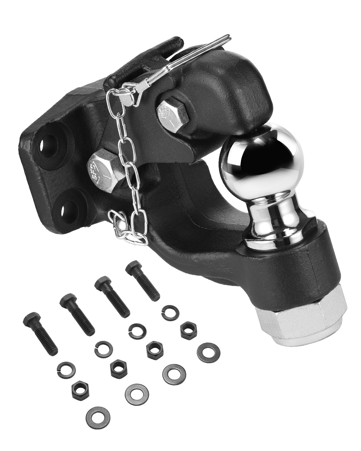 VEVOR Pintle Hook, 9070 kg Towing Capacity, Trailer Hitches Receiver Hook Combination 50.4 mm Hitch Ball, Fits for 63.5 to 76.2 mm Lunette Ring with Mounting Kit, Wear-resistant, Black Powder Coat