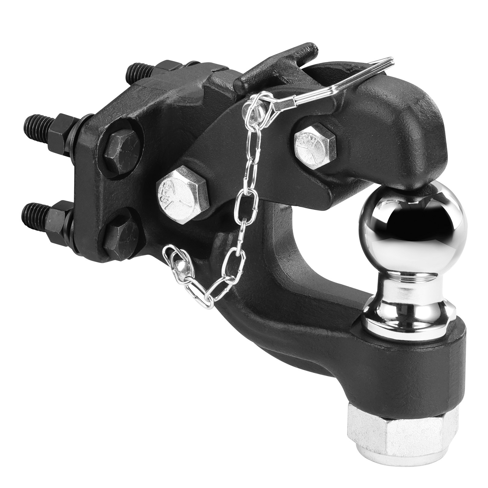 VEVOR Pintle Hook, 9070 kg Towing Capacity, Trailer Hitches Receiver Hook Combination 50.4 mm Hitch Ball, Fits for 63.5 to 76.2 mm Lunette Ring with Mounting Kit, Wear-resistant, Black Powder Coat
