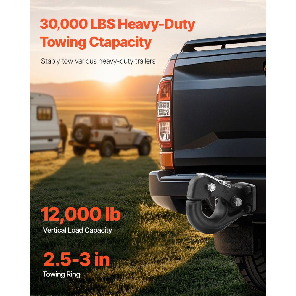 VEVOR Pintle Hook, 13605 kg Towing Capacity, Trailer Hitches Receiver Hook Fits for 63.5 to 76.2 mm Lunette Ring with Mounting Kit, Wear-resistant, Black Powder Coat, Suitable for Various Vehicles