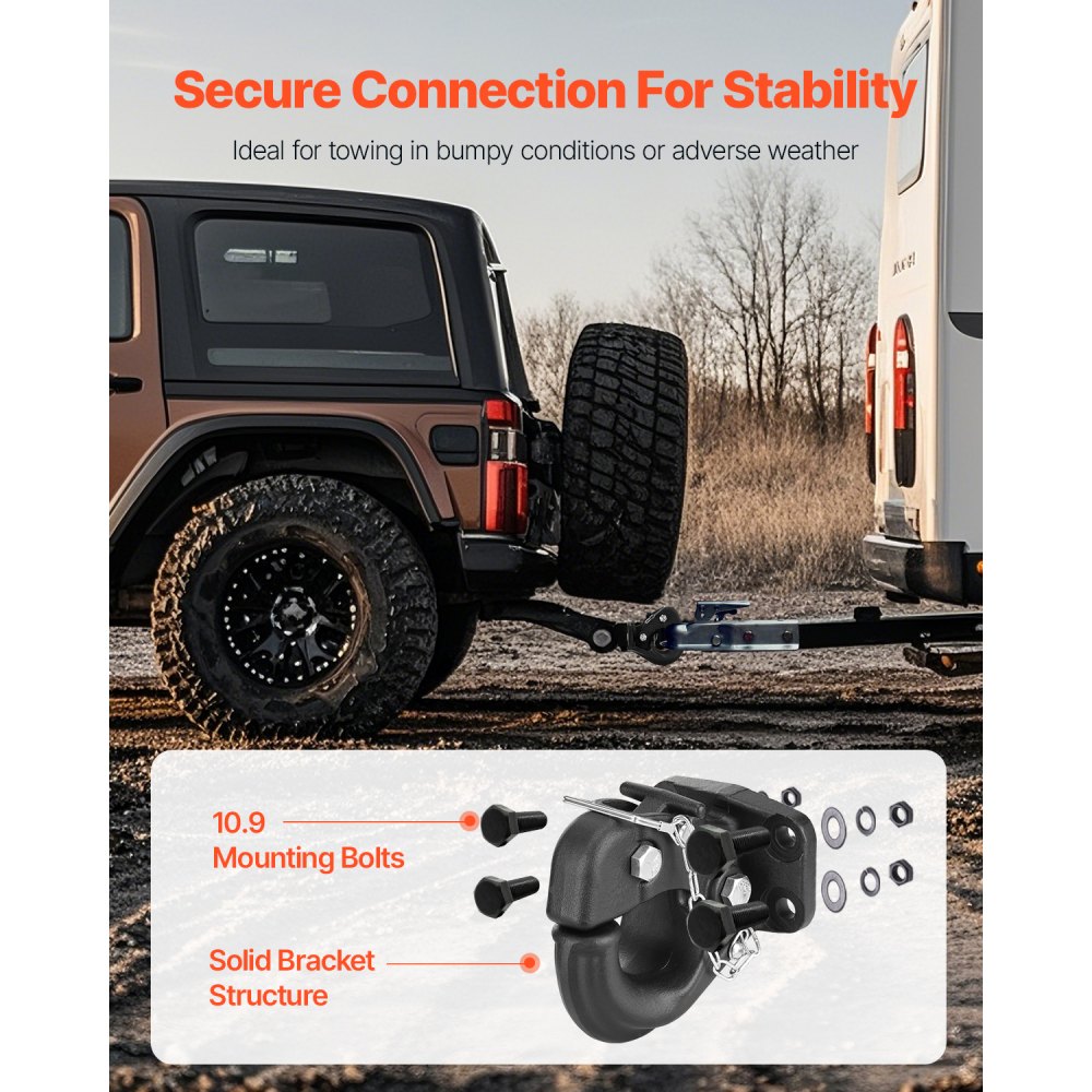 VEVOR Pintle Hook, 13605 kg Towing Capacity, Trailer Hitches Receiver Hook Fits for 63.5 to 76.2 mm Lunette Ring with Mounting Kit, Wear-resistant, Black Powder Coat, Suitable for Various Vehicles