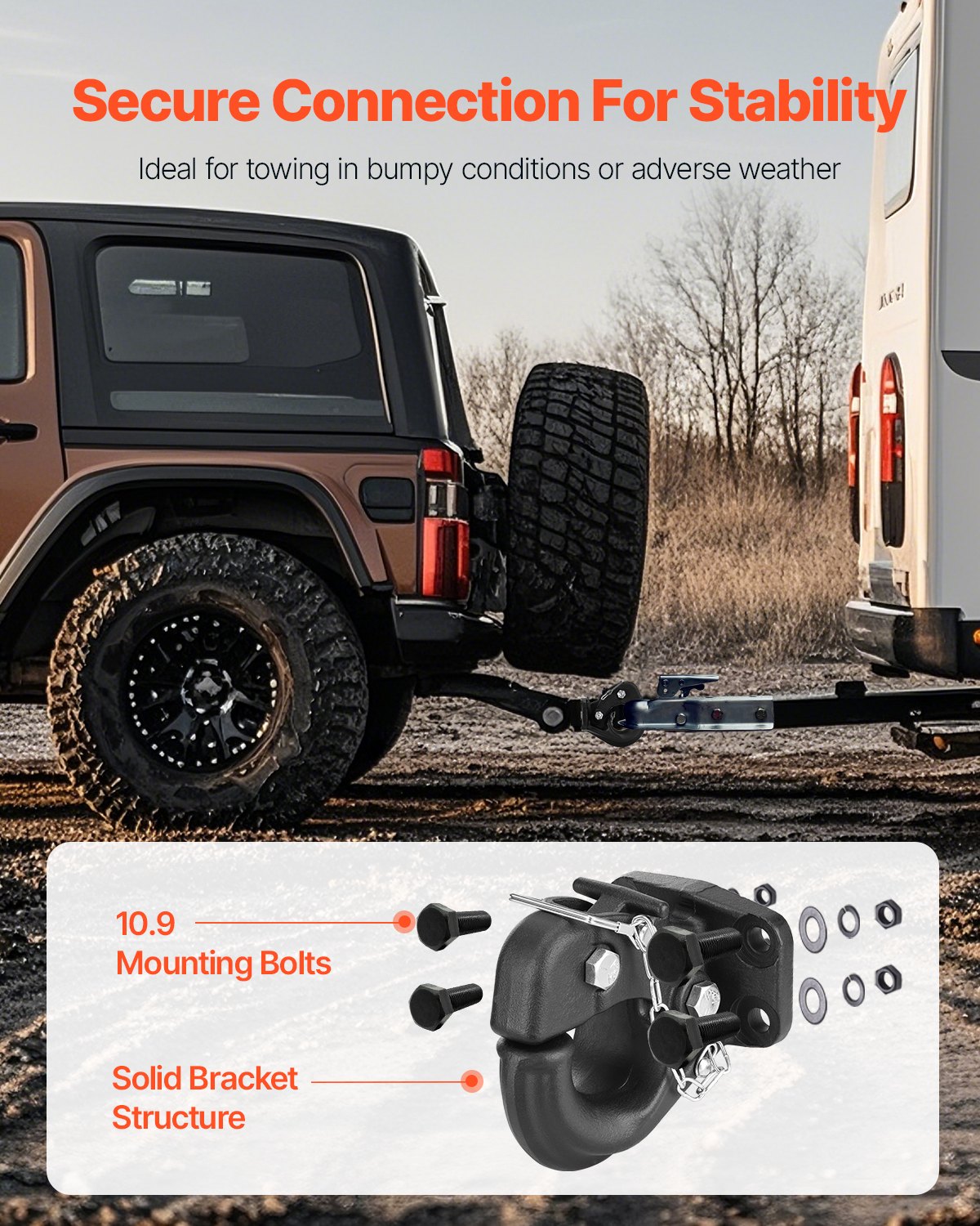 VEVOR Pintle Hook, 13605 kg Towing Capacity, Trailer Hitches Receiver Hook Fits for 63.5 to 76.2 mm Lunette Ring with Mounting Kit, Wear-resistant, Black Powder Coat, Suitable for Various Vehicles