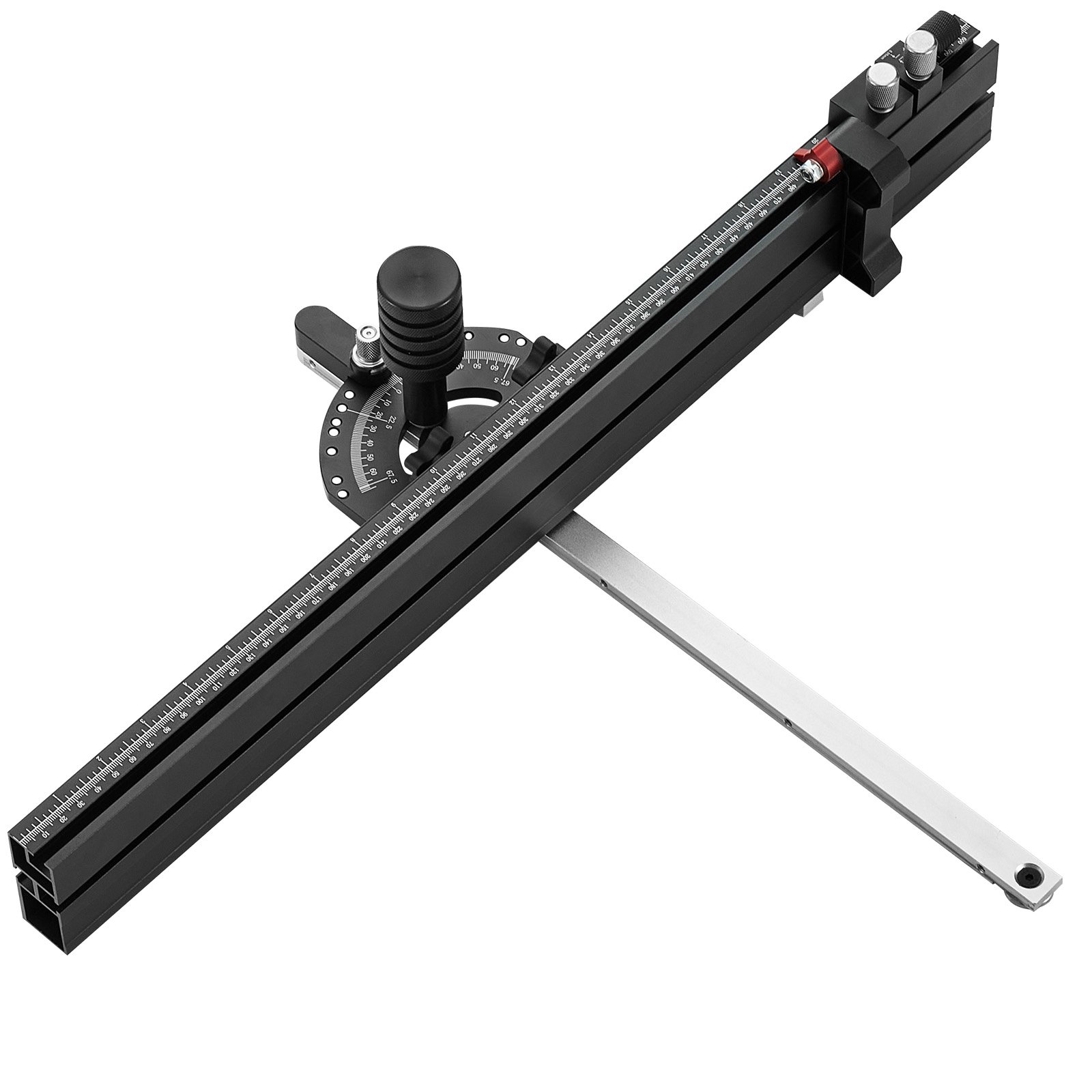 VEVOR Precision Miter Gauge, Standard Slot 19 x 9.5 mm, Aluminum Alloy Table Saw Miter Gauge with 61 cm Grating 15 Angle Stops Adjustable Spring Loaded Plunger and Removable Disc, for Woodworking