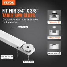 VEVOR Precision -jiirimittari, vakioura 19 x 9,5 mm, alumiiniseosta valmistettu pöytäsahan jiirimittari, 48-89 cm ritilä, 15 kulmarajoitin Säädettävä jousikuormitettu mäntä ja irrotettava levy, puuntyöstöön