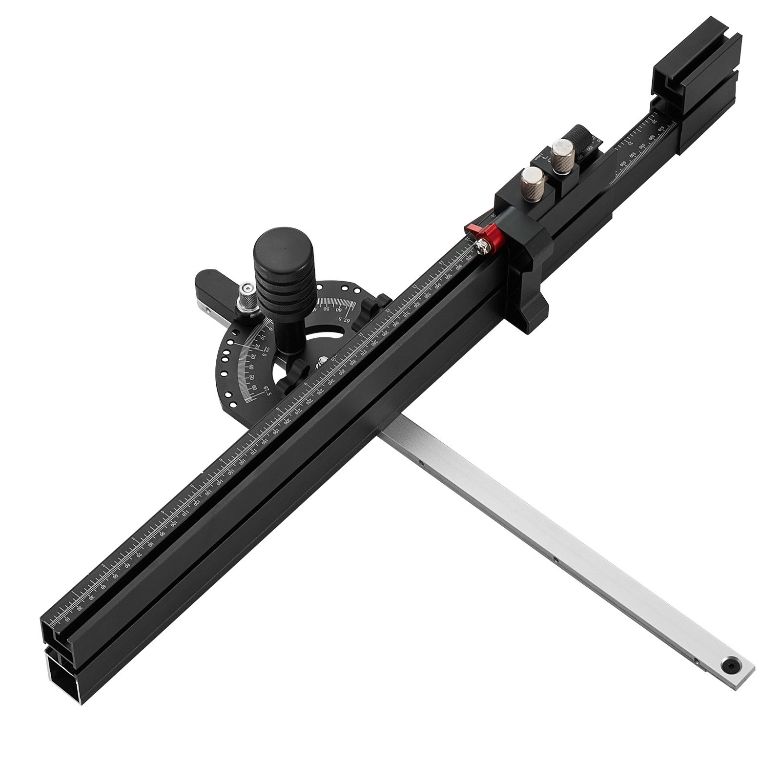 VEVOR Precision Miter Gauge, Standard Slot 19 x 9.5 mm, Aluminum Alloy Table Saw Miter Gauge with 48-89 cm Grating 15 Angle Stops Adjustable Spring Loaded Plunger and Removable Disc, for Woodworking