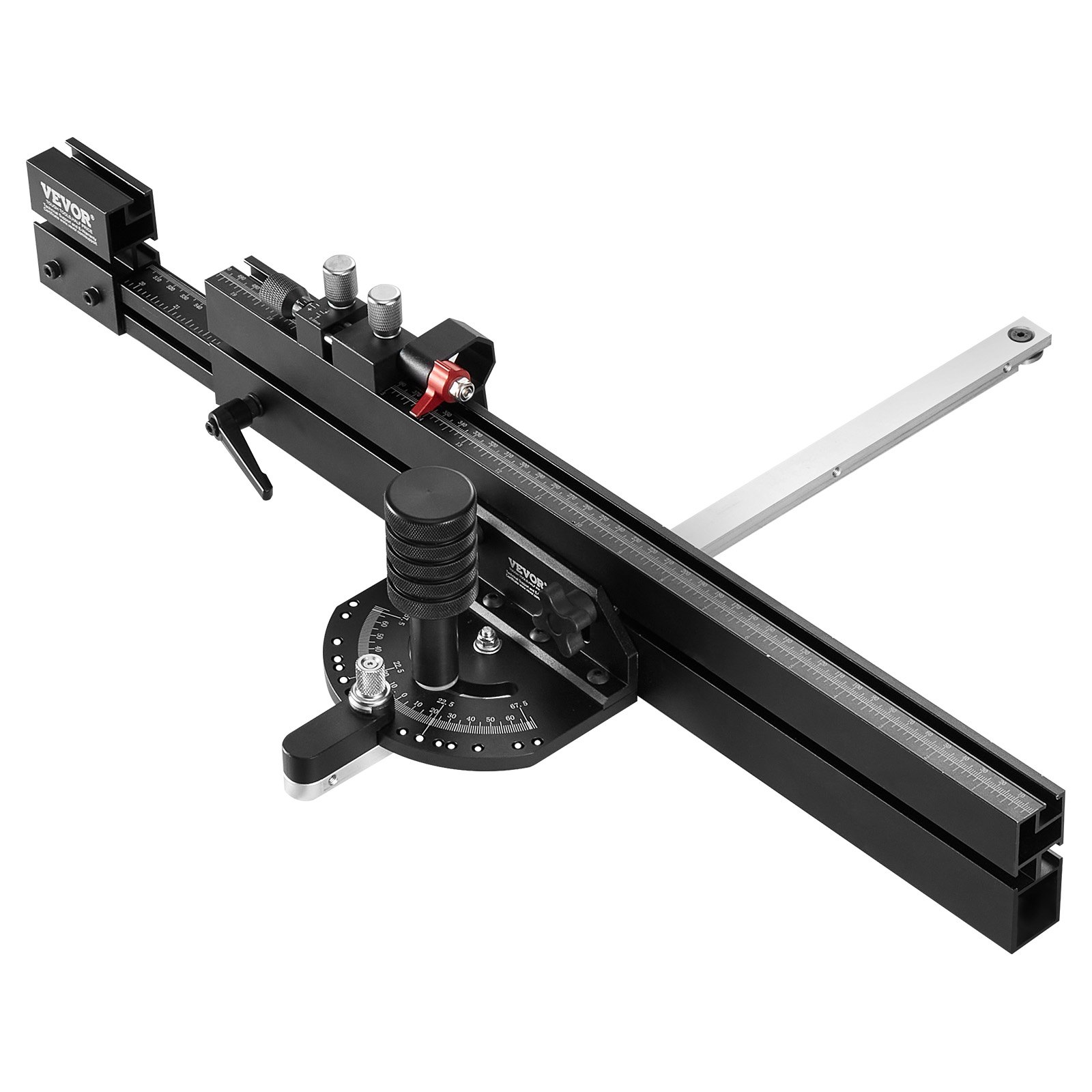 VEVOR Precision Miter Gauge, Standard Slot 19 x 9.5 mm, Aluminum Alloy Table Saw Miter Gauge with 48-89 cm Grating 15 Angle Stops Adjustable Spring Loaded Plunger and Removable Disc, for Woodworking