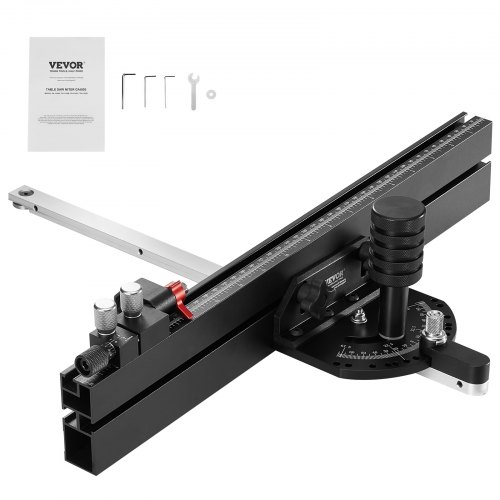 VEVOR Precision Miter Gauge, Standard Slot 19 x 9.5 mm, Aluminum Alloy Table Saw Miter Gauge with 45.7 cm Grating 15 Angle Stops Adjustable Spring Loaded Plunger and Removable Disc, for Woodworking