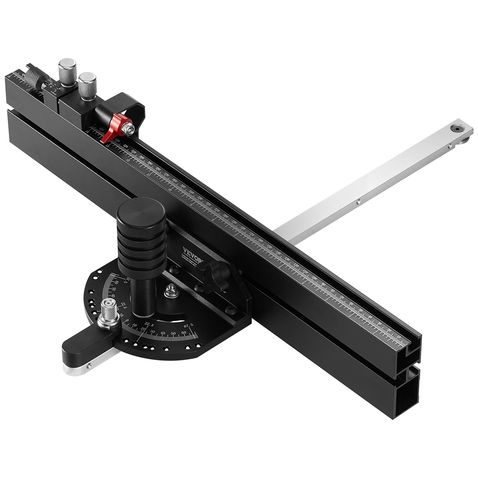 VEVOR presisjonsgjæringsmåler, standard spor 19 x 9,5 mm, aluminiumslegering bordsaggjæringsmåler med 45,7 cm rist 15 vinkelstopper Justerbart fjærbelastet stempel og avtagbar skive, for trebearbeiding