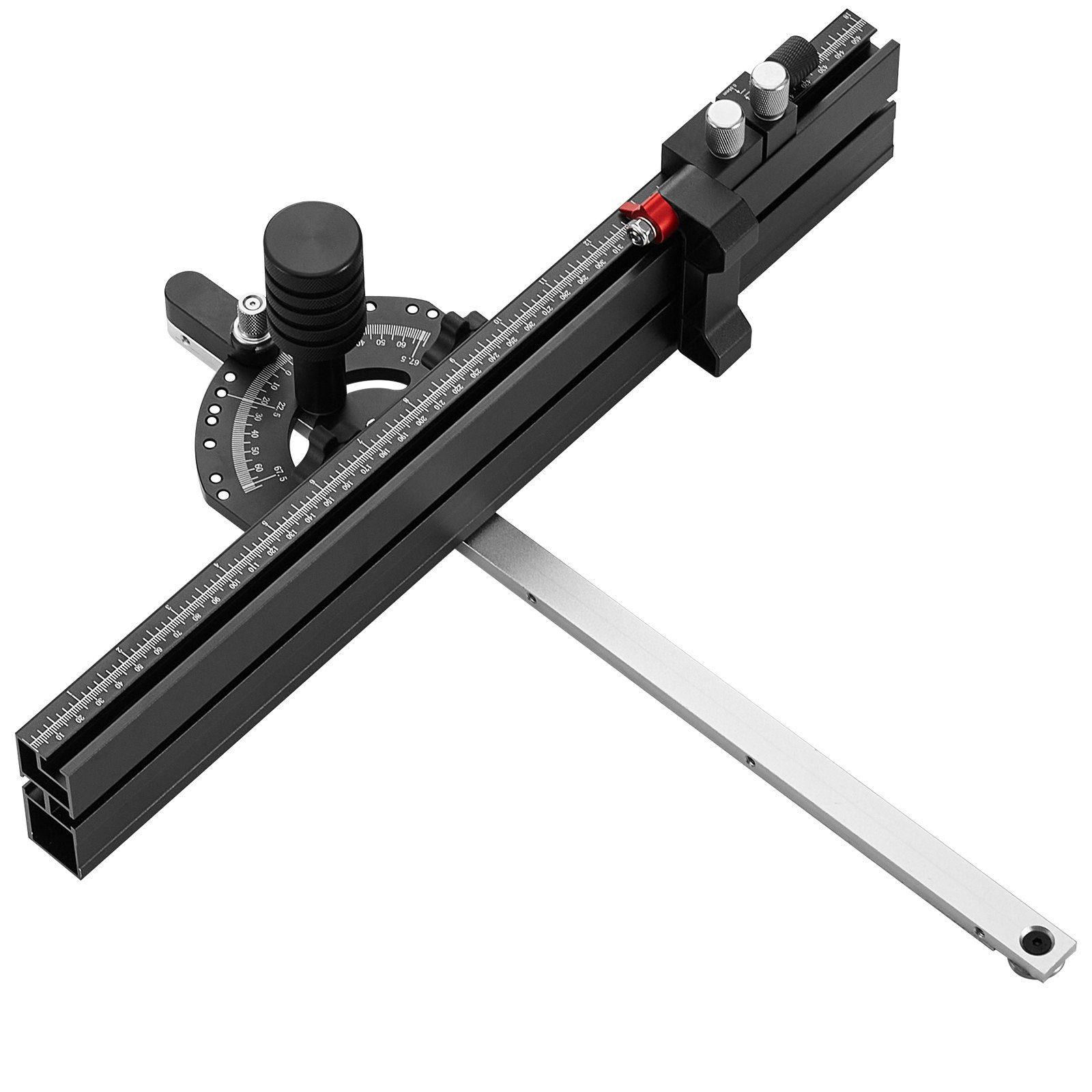 VEVOR presisjonsgjæringsmåler, standard spor 19 x 9,5 mm, aluminiumslegering bordsaggjæringsmåler med 45,7 cm rist 15 vinkelstopper Justerbart fjærbelastet stempel og avtagbar skive, for trebearbeiding