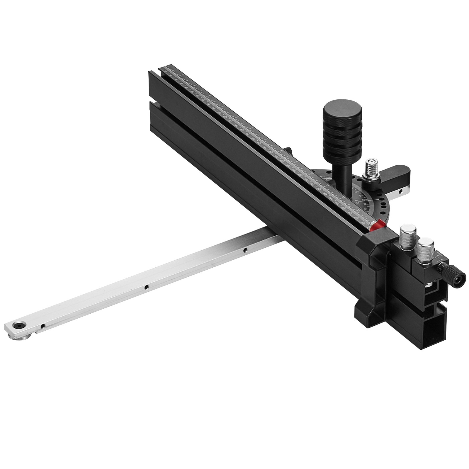 VEVOR Precision Miter Gauge, Standard Slot 19 x 9.5 mm, Aluminum Alloy Table Saw Miter Gauge with 45.7 cm Grating 15 Angle Stops Adjustable Spring Loaded Plunger and Removable Disc, for Woodworking