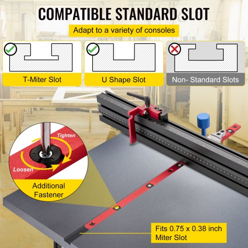 VEVOR Miter Gauge, 18" Table Saw Miter Gauge, Precision Miter Saw Fence w/ Laser Marking Scale, Aluminum Table Saw Sled w/ 60 Degree Angled Ends for Max. Stock Support and a Repetitive Cut Flip Stop