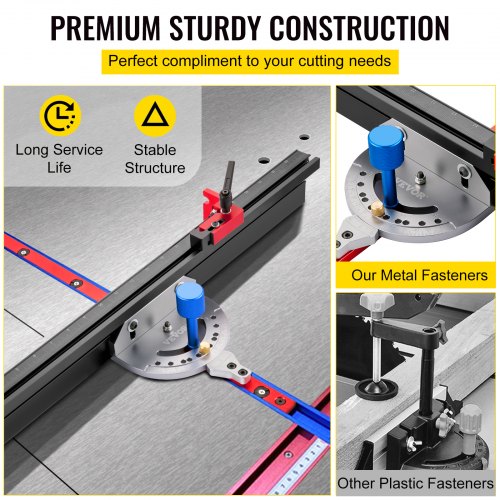 VEVOR Miter Gauge, 18" Table Saw Miter Gauge, Precision Miter Saw Fence w/ Laser Marking Scale, Aluminum Table Saw Sled w/ 60 Degree Angled Ends for Max. Stock Support and a Repetitive Cut Flip Stop