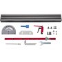 VEVOR precision miter gauge components and tools arranged on a white background.