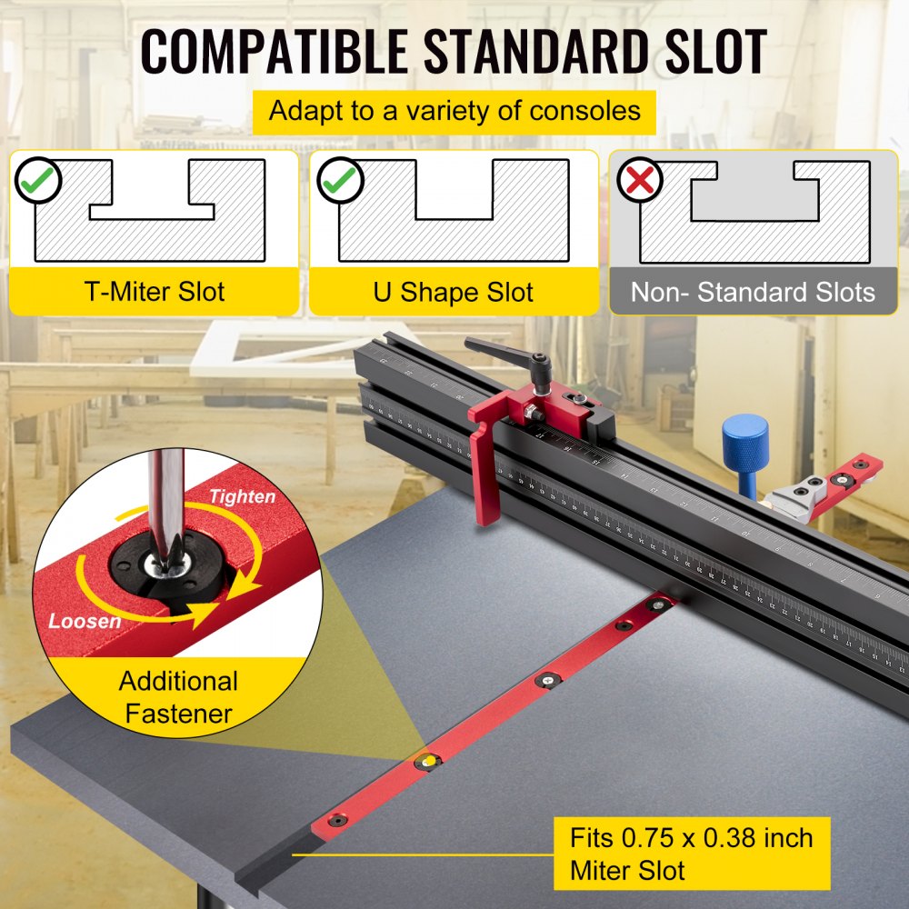 VEVOR precision miter gauge with additional fastener for t-miter and u shape slots.