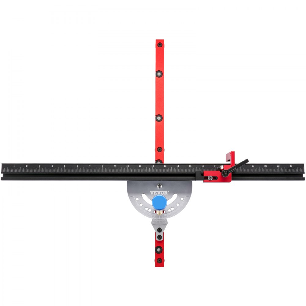 VEVOR precision miter gauge with adjustable red and black protractor guide.