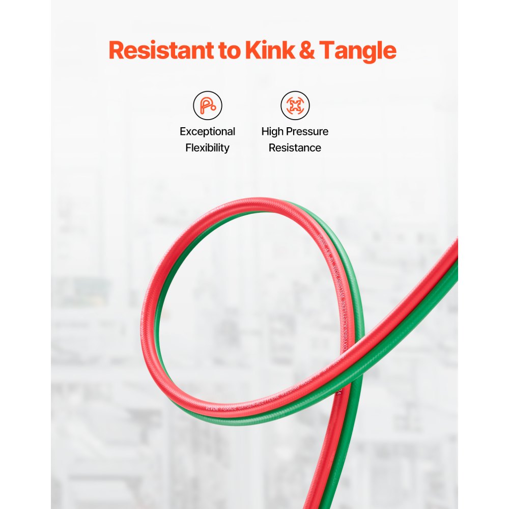 VEVOR Oxygen Acetylene Hose, 1/4-Inch x 100FT Oxy Acetylene Hose with 9/16"-18 B Fitting, 300PSI T Grade Welding Cutting Torch Twin Hose, Compatible with Oxygen, Acetylene, Propane and Other Fuel Gases