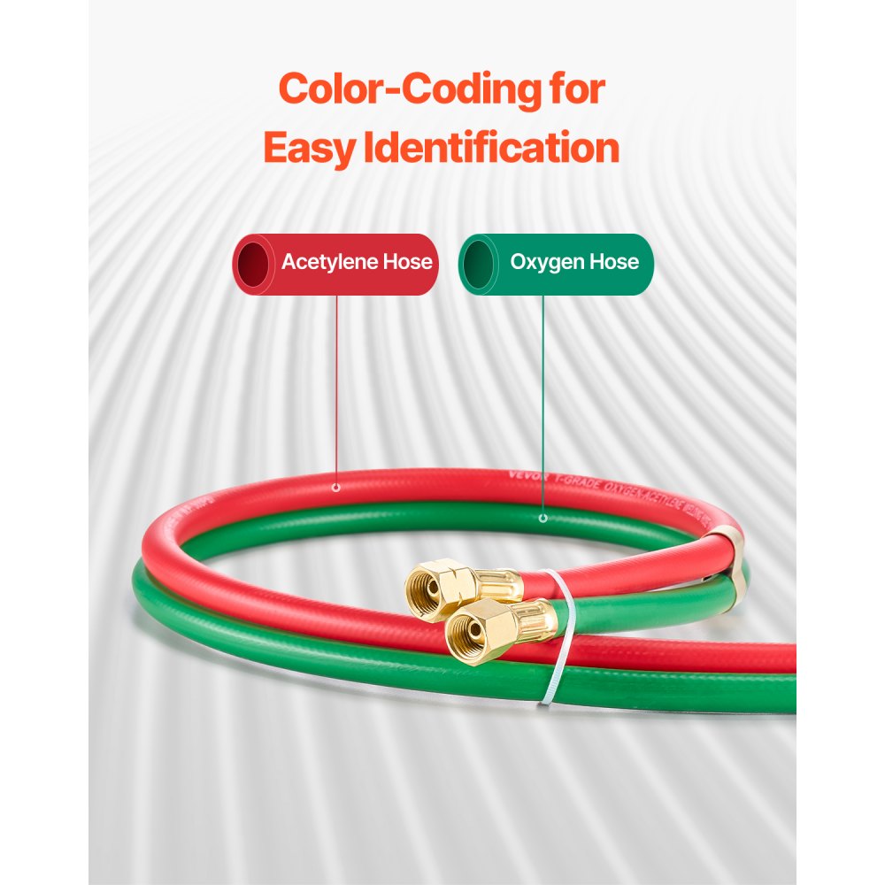 VEVOR Oxygen Acetylene Hose, 1/4-Inch x 100FT Oxy Acetylene Hose with 9/16"-18 B Fitting, 300PSI T Grade Welding Cutting Torch Twin Hose, Compatible with Oxygen, Acetylene, Propane and Other Fuel Gases