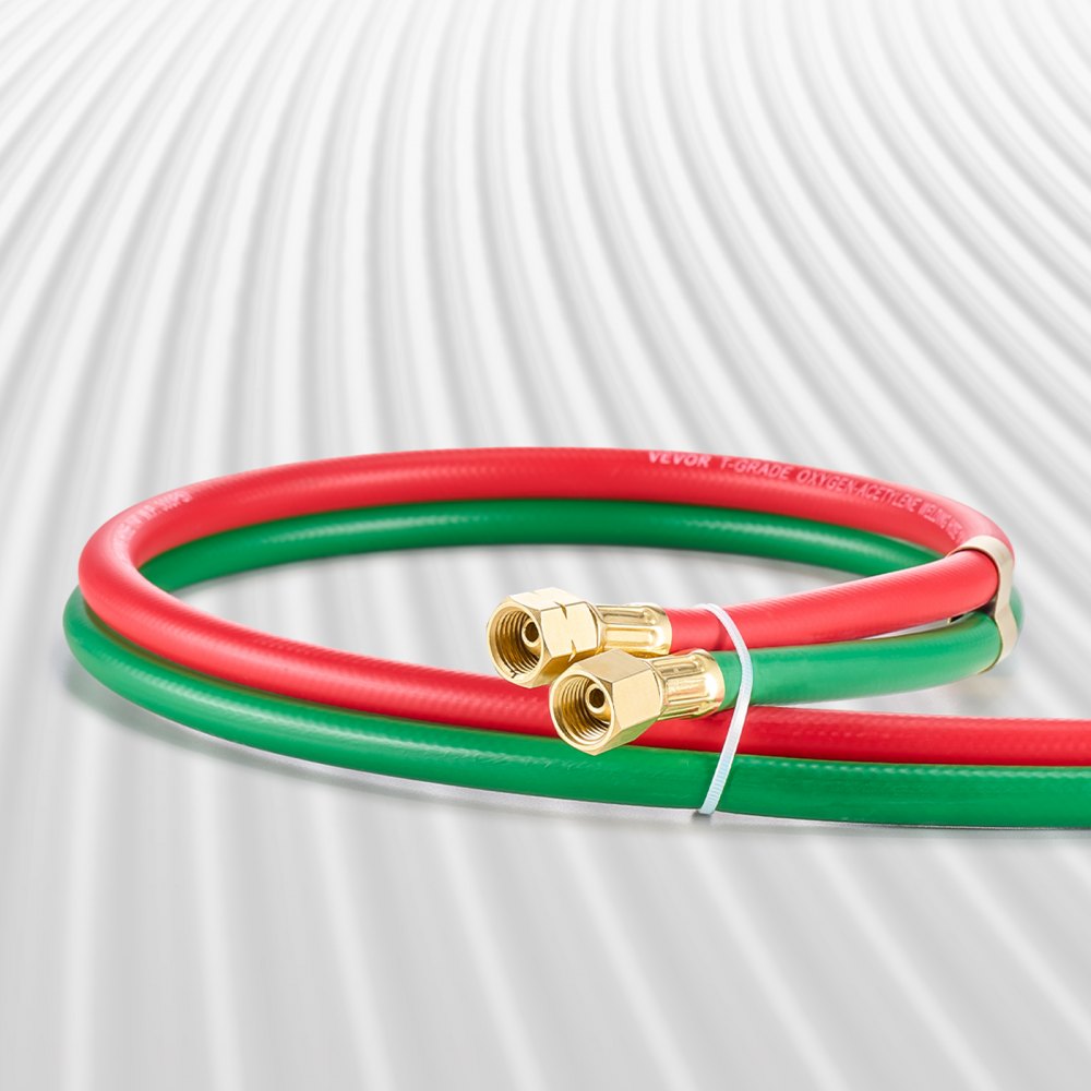 VEVOR Oxygen Acetylene Hose, 1/4-Inch x 100FT Oxy Acetylene Hose with 9/16"-18 B Fitting, 300PSI T Grade Welding Cutting Torch Twin Hose, Compatible with Oxygen, Acetylene, Propane and Other Fuel Gases