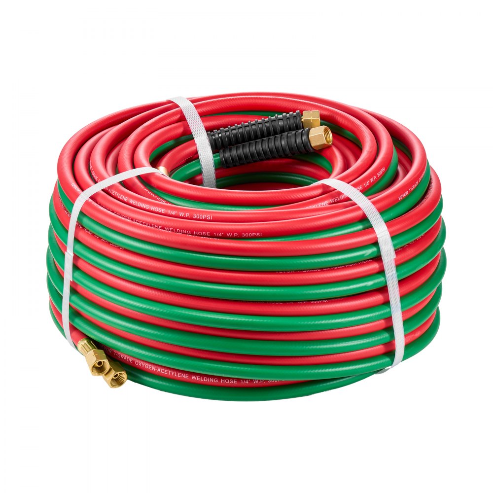VEVOR Oxygen Acetylene Hose, 1/4-Inch x 100FT Oxy Acetylene Hose with 9/16"-18 B Fitting, 300PSI T Grade Welding Cutting Torch Twin Hose, Compatible with Oxygen, Acetylene, Propane and Other Fuel Gases