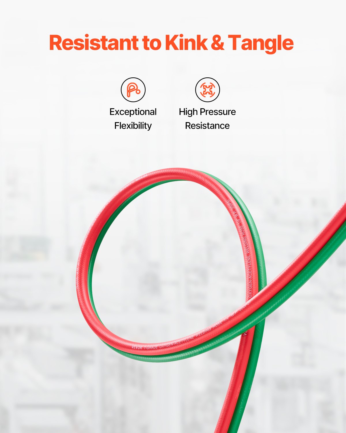 VEVOR Oxygen Acetylene Hose, 1/4-Inch x 100FT Oxy Acetylene Hose with 9/16"-18 B Fitting, 300PSI T Grade Welding Cutting Torch Twin Hose, Compatible with Oxygen, Acetylene, Propane and Other Fuel Gases