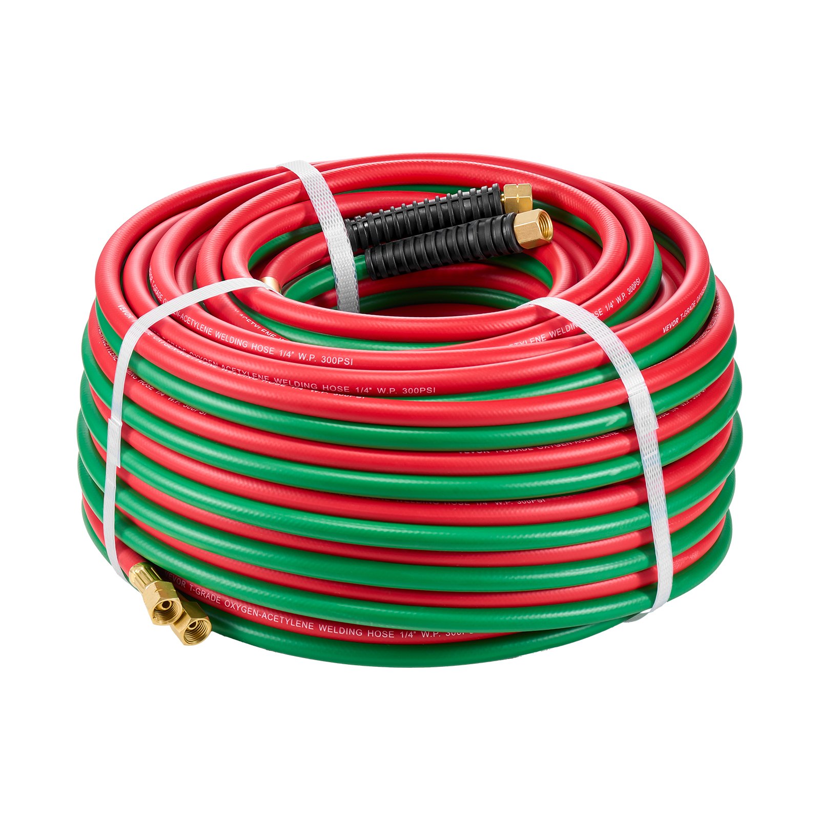 VEVOR Oxygen Acetylene Hose, 1/4-Inch x 100FT Oxy Acetylene Hose with 9/16"-18 B Fitting, 300PSI T Grade Welding Cutting Torch Twin Hose, Compatible with Oxygen, Acetylene, Propane and Other Fuel Gases