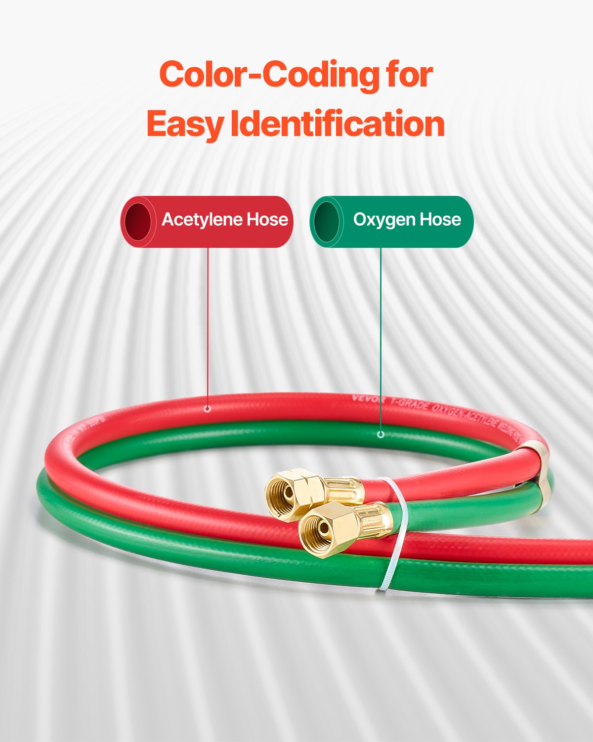 VEVOR Oxygen Acetylene Hose, 1/4-Inch x 100FT Oxy Acetylene Hose with 9/16"-18 B Fitting, 300PSI T Grade Welding Cutting Torch Twin Hose, Compatible with Oxygen, Acetylene, Propane and Other Fuel Gases