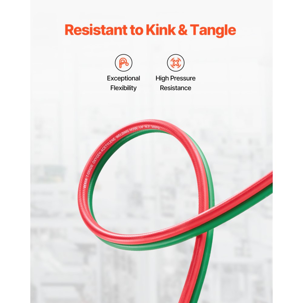 VEVOR Oxygen Acetylene Hose, 1/4-Inch x 15FT Oxy Acetylene Hose with 9/16"-18 B Fitting, 300PSI T Grade Welding Cutting Torch Twin Hose, Compatible with Oxygen, Acetylene, Propane and Other Fuel Gases