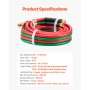 VEVOR Oxygen Acetylene Hose, 1/4-Inch x 15FT Oxy Acetylene Hose with 9/16"-18 B Fitting, 300PSI T Grade Welding Cutting Torch Twin Hose, Compatible with Oxygen, Acetylene, Propane and Other Fuel Gases