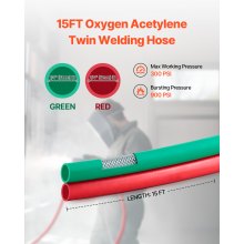 Oxygen Acetylene Hose 1/4-Inch x 15FT T Grade Hose 300PSI Max Working Pressure