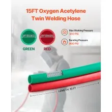 Oxygen Acetylene Hose 1/4-Inch x 15FT T Grade Hose 300PSI Max Working Pressure