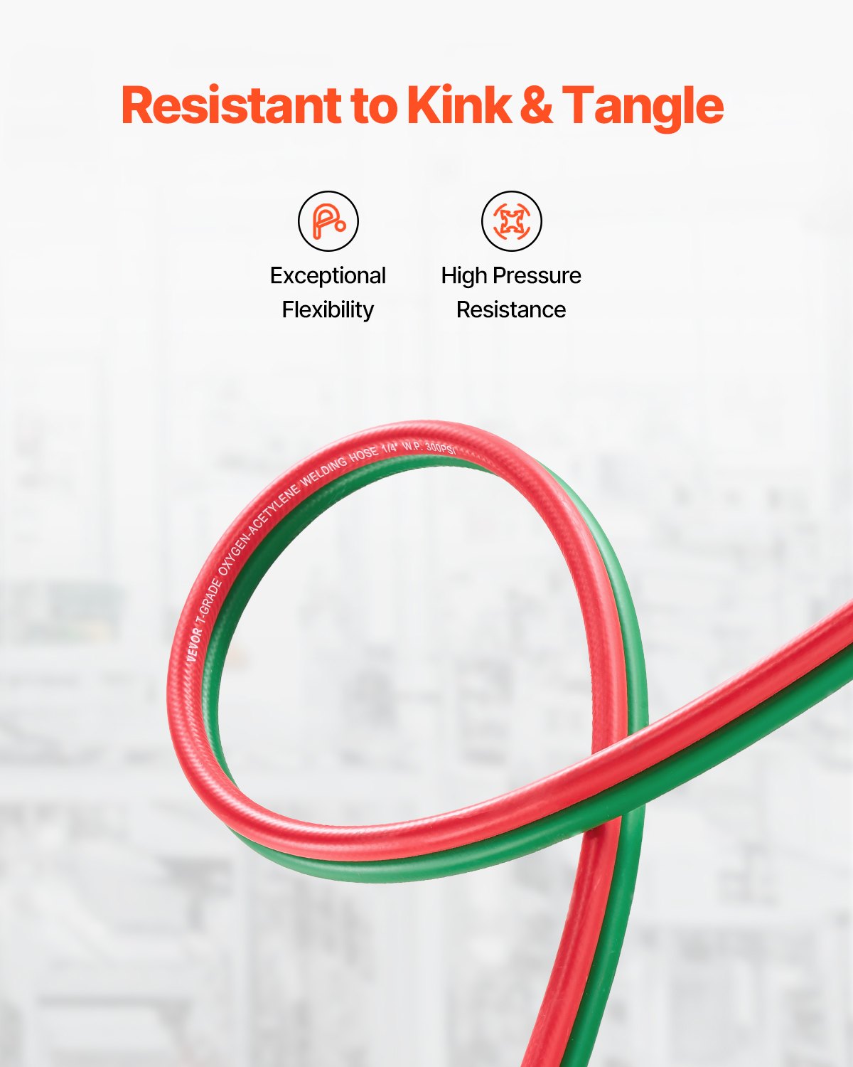 VEVOR Oxygen Acetylene Hose, 1/4-Inch x 15FT Oxy Acetylene Hose with 9/16"-18 B Fitting, 300PSI T Grade Welding Cutting Torch Twin Hose, Compatible with Oxygen, Acetylene, Propane and Other Fuel Gases