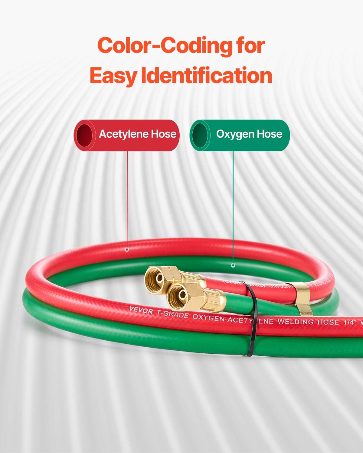 VEVOR Oxygen Acetylene Hose, 1/4-Inch x 15FT Oxy Acetylene Hose with 9/16"-18 B Fitting, 300PSI T Grade Welding Cutting Torch Twin Hose, Compatible with Oxygen, Acetylene, Propane and Other Fuel Gases