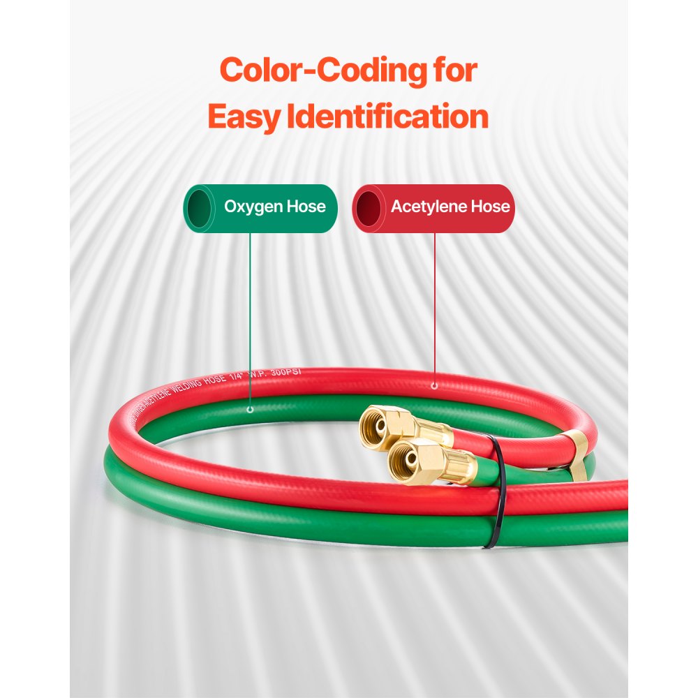 VEVOR Oxygen Acetylene Hose, 1/4-Inch x 25FT Oxy Acetylene Hose with 9/16"-18 B Fitting, 300PSI T Grade Welding Cutting Torch Twin Hose, Compatible with Oxygen, Acetylene, Propane and Other Fuel Gases